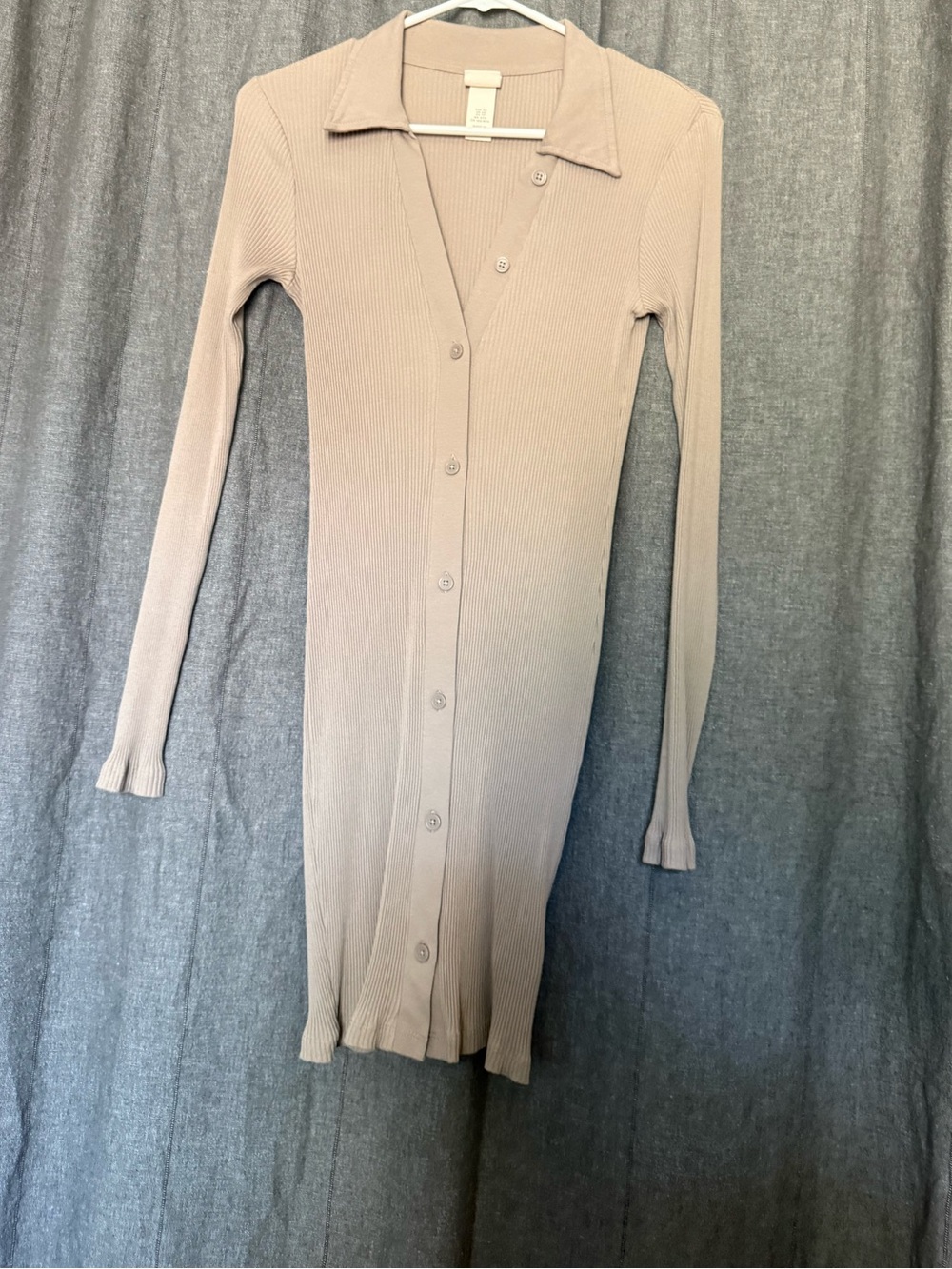 H&M Beige Ribbed Button-Down Dress